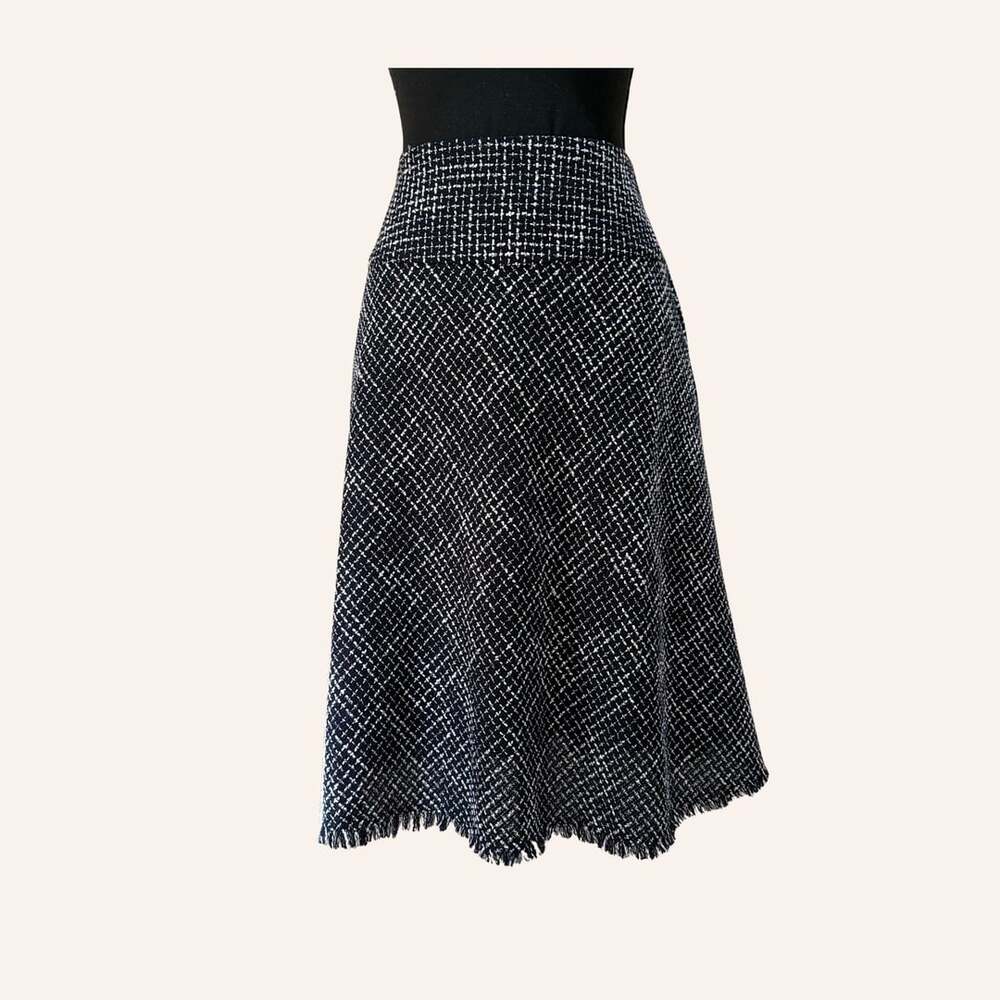 tweed fringe skirt black white office siren old money petite small
